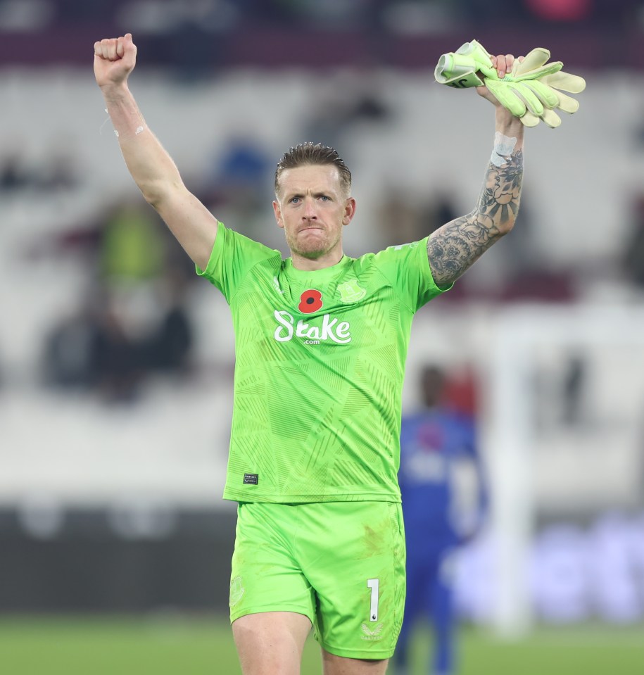 Pickford celebrated after the full-time whistle in what was a game lacking quality