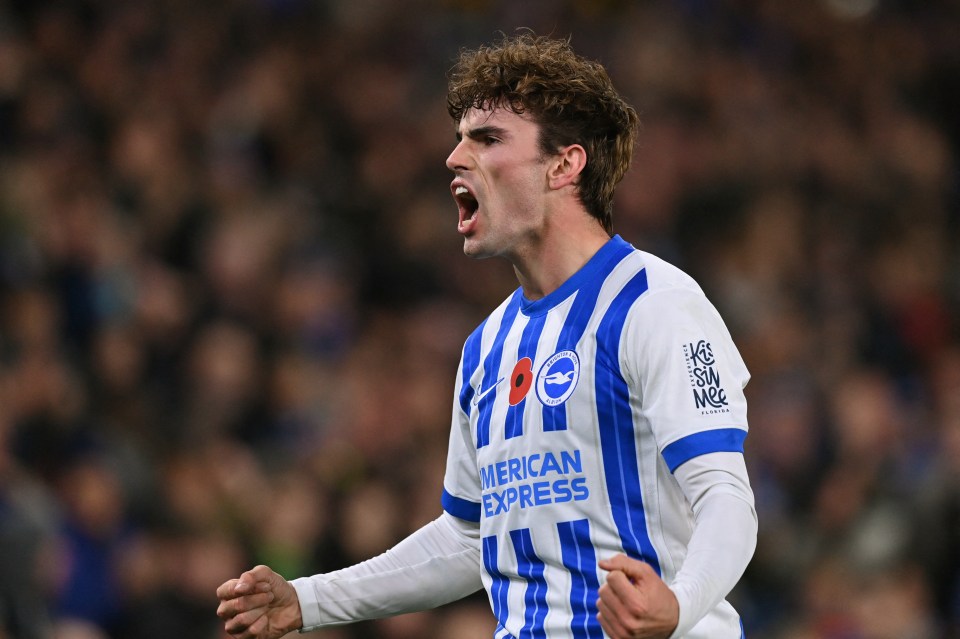 Matt O'Riley roars in delight after scoring the match-winner for Brighton