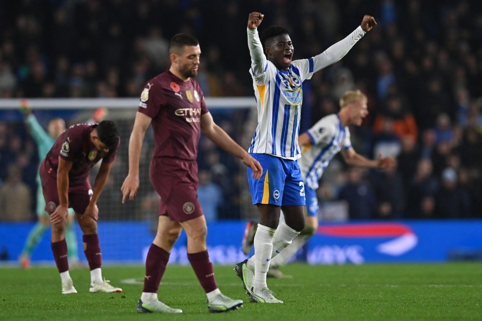 Man City's title chances were dealt a heavy blow as they slumped to a 2-1 defeat to Brighton at the weekend