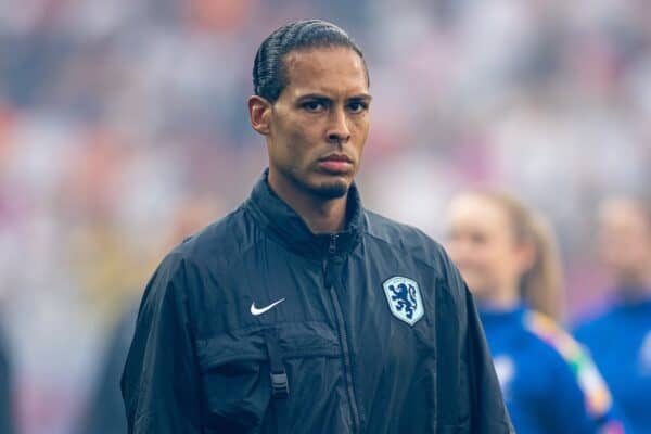 DORTMUND, GERMANY - Wednesday, July 10, 2024: Netherlands' captain Virgil van Dijk leads his side out before the UEFA Euro 2024 Semi-Final match between Netherlands and England at the Westfalenstadion. England won 2-1. (Photo by David Rawcliffe/Propaganda)