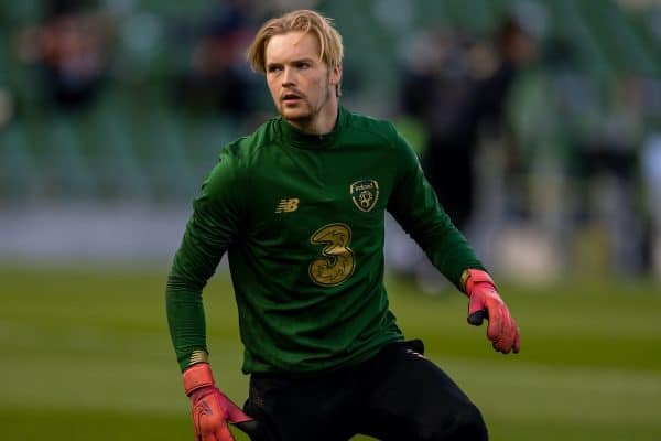 DUBLIN, REPUBLIC OF IRELAND - Sunday, October 11, 2020: Republic of Ireland's goalkeeper Caoimhin Kelleher during the pre-match warm-up before the UEFA Nations League Group Stage League B Group 4 match between Republic of Ireland and Wales at the Aviva Stadium. The game ended in a 0-0 draw. (Pic by David Rawcliffe/Propaganda)