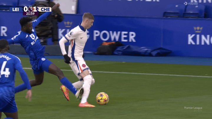 The Leicester midfielder was shown a yellow card for his foul on Palmer