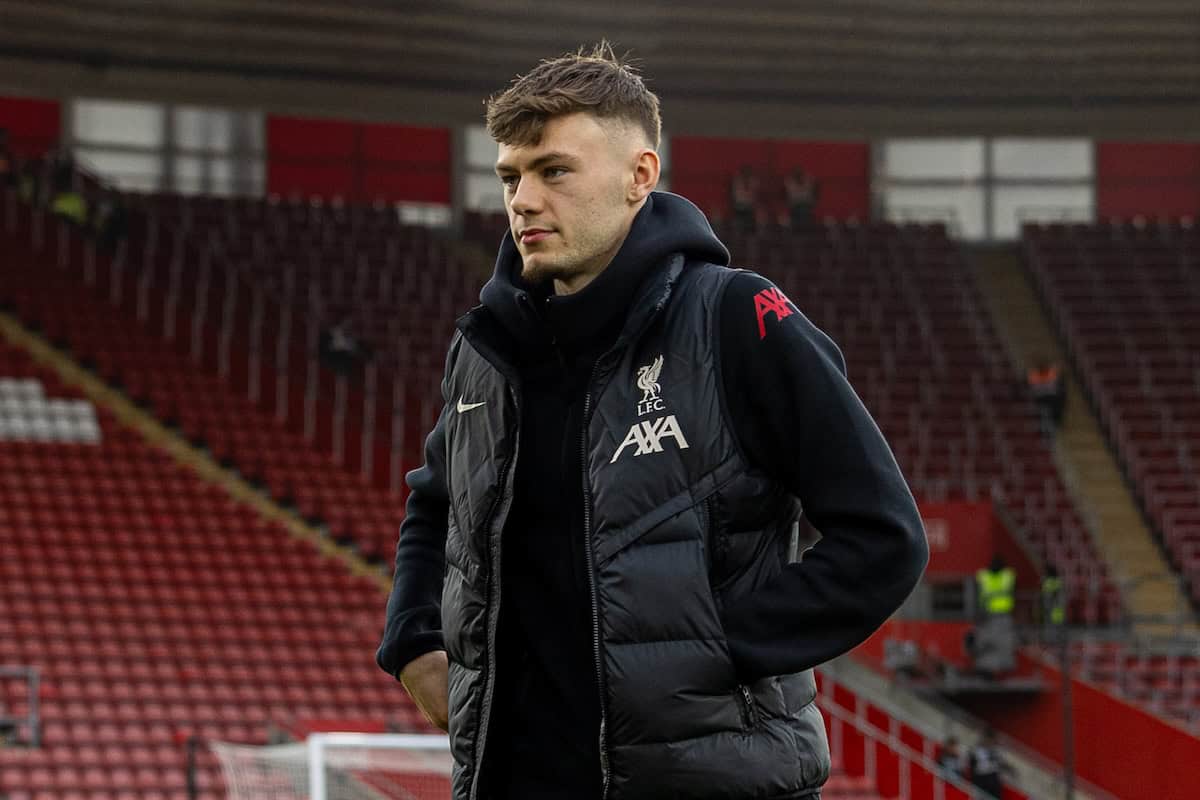 SOUTHAMPTON, ENGLAND - Sunday, November 24, 2024: Liverpool's Conor Bradley before the FA Premier League match between Southampton FC and Liverpool FC at St Mary's Stadium. (Photo by David Rawcliffe/Propaganda)