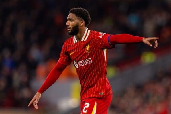 LIVERPOOL, ENGLAND - Wednesday, September 25, 2024: Liverpool's Joe Gomez during the Football League Cup 3rd Round match between Liverpool FC and West Ham United FC at Anfield. (Photo by Ryan Brown/Propaganda)