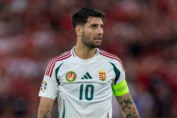 STUTTGART, GERMANY - Sunday, June 23, 2024: Hungary's captain Dominik Szoboszlai during the UEFA Euro 2024 Group A match between Scotland and Hungary at the Stuttgart Arena. (Photo by David Rawcliffe/Propaganda)