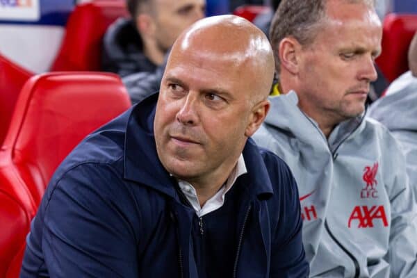 LIVERPOOL, ENGLAND - Wednesday, October 2, 2024: Liverpool's head coach Arne Slot during the UEFA Champions League game between Liverpool FC and Bologna FC 1909 at Anfield. (Photo by David Rawcliffe/Propaganda)