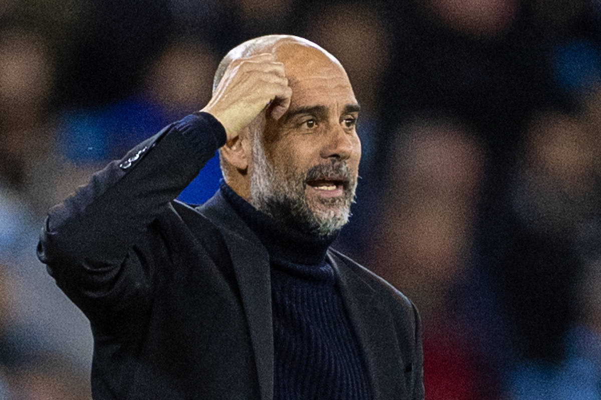 MANCHESTER, ENGLAND - Tuesday, September 19, 2023: Manchester City's manager Josep 'Pep' Guardiola during the UEFA Champions League Group G match between Manchester City FC and Red Star Belgrade at the City of Manchester Stadium. Man City won 3-1. (Pic by David Rawcliffe/Propaganda)