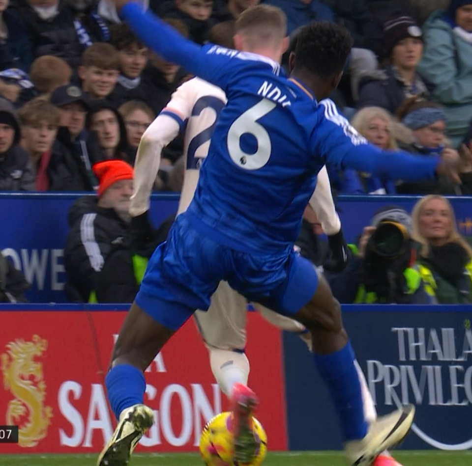 Ndidi escaped a red card for his challenge on Palmer during the first half