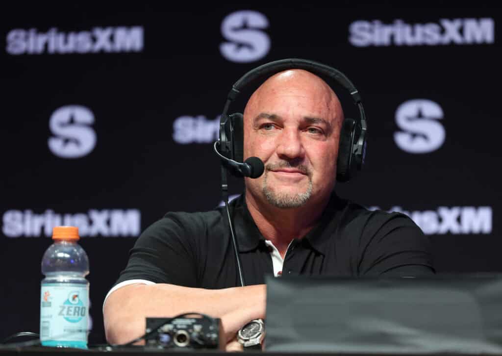 LAS VEGAS, NEVADA - FEBRUARY 07: Jay Glazer speaks on SiriusXM at Super Bowl LVIII on February 07, 2024 in Las Vegas, Nevada.