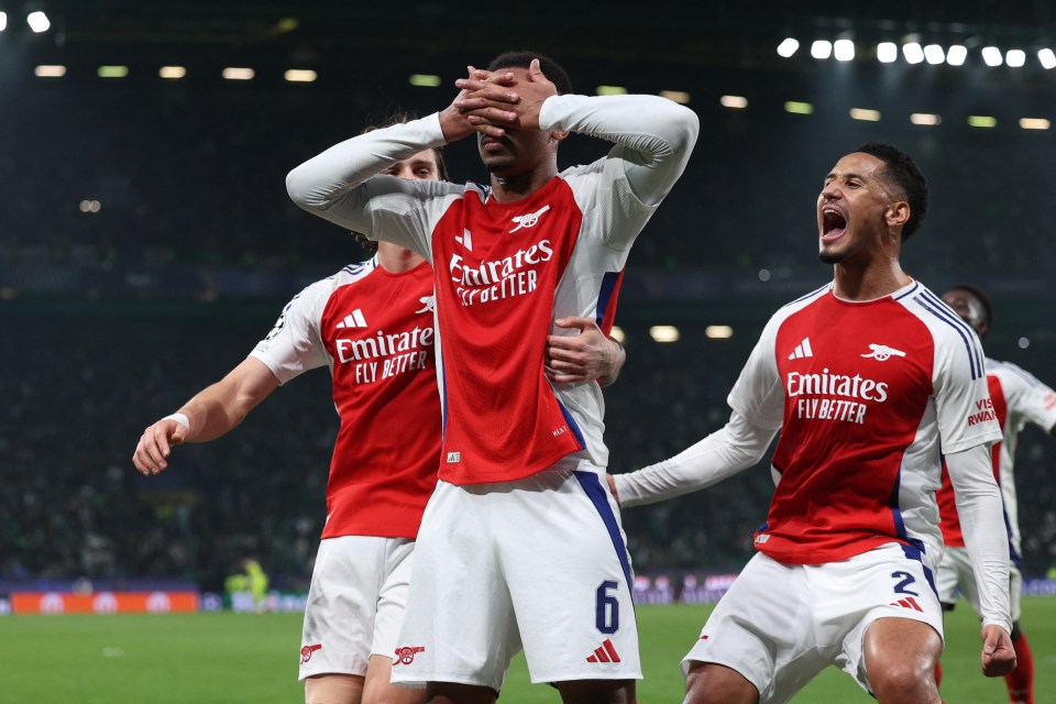 Gabriel cheekily mocked Gyokeres' celebration after scoring Arsenal's third