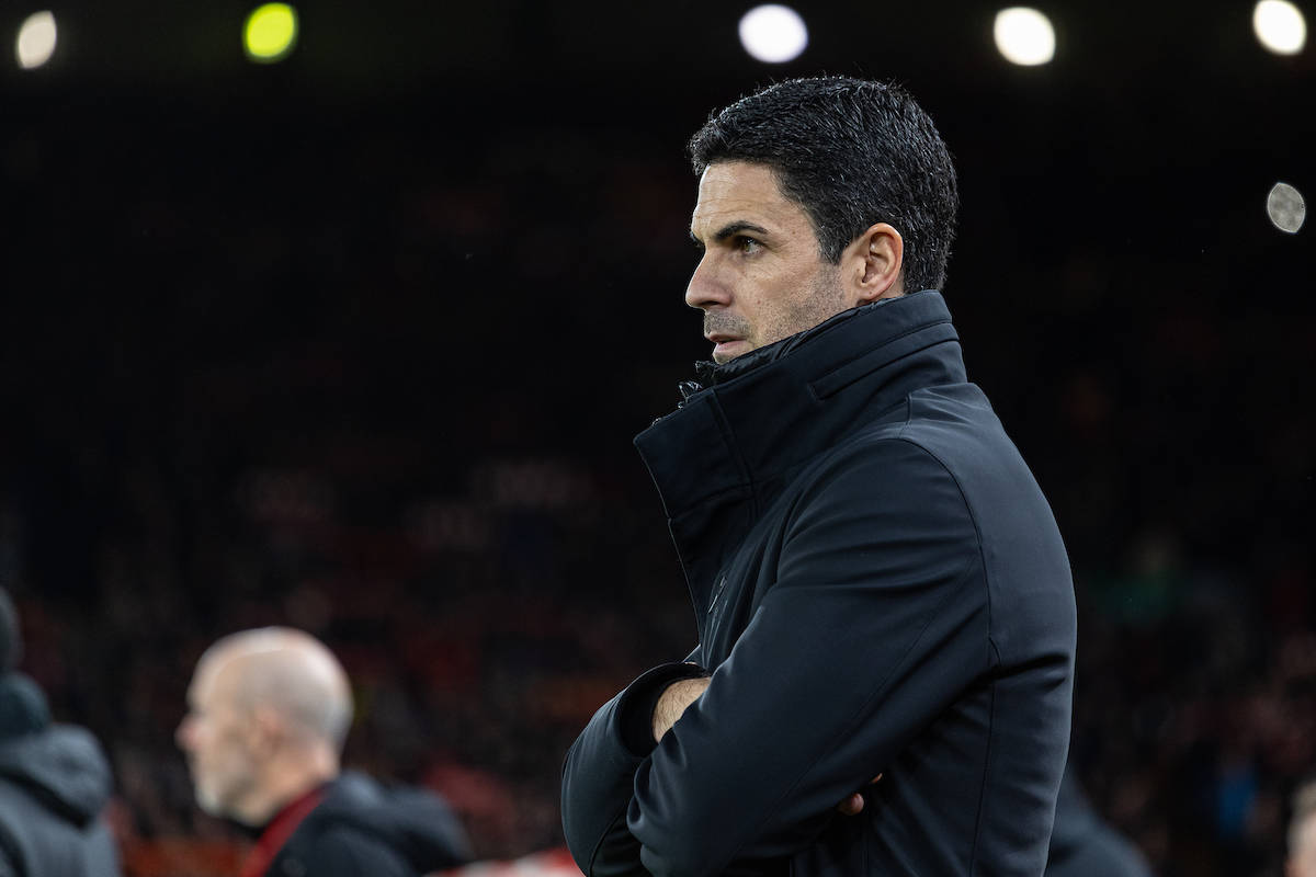 LIVERPOOL, ENGLAND - Saturday, December 23, 2023: Arsenal's manager Mikel Arteta during the FA Premier League match between Liverpool FC and Arsenal FC at Anfield. (Photo by David Rawcliffe/Propaganda)