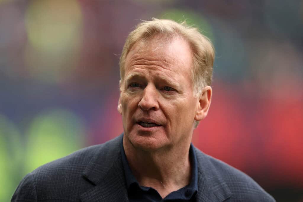 LONDON, ENGLAND - OCTOBER 13: Roger Goodell, Commissioner of the NFL looks on prior to the NFL match between Jacksonville Jaguars and Chicago Bears at Tottenham Hotspur Stadium on October 13, 2024 in London, England.