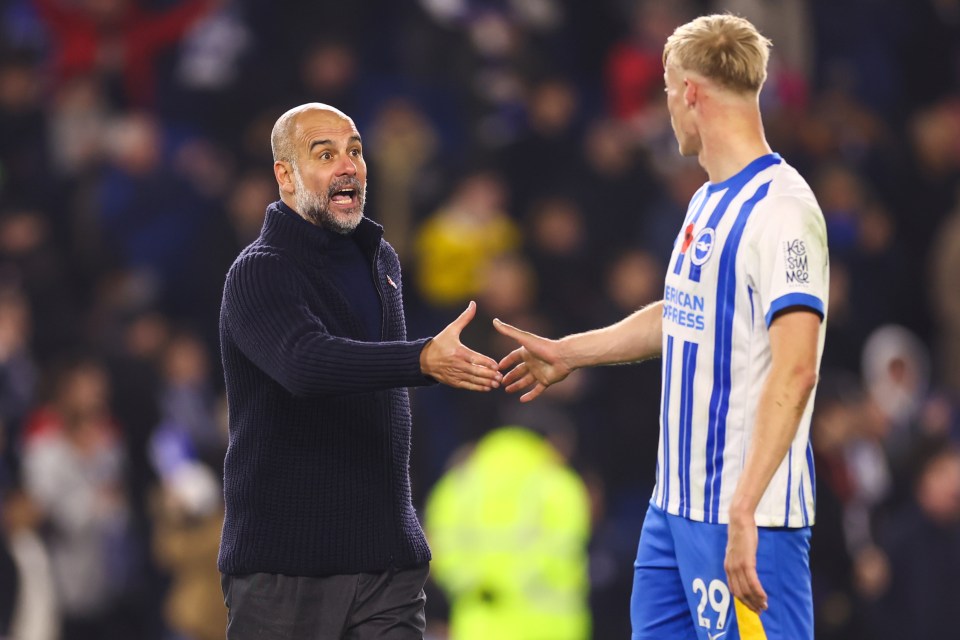 Guardiola and Van Hecke were involved in a heated exchange after Brighton beat City