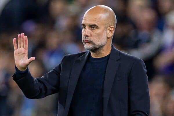 MANCHESTER, ENGLAND - Wednesday, September 18, 2024: Manchester City's manager Josep 'Pep' Guardiola during the UEFA Champions League match between Manchester City FC and Inter Milan at the City of Manchester Stadium. (Photo by David Rawcliffe/Propaganda)