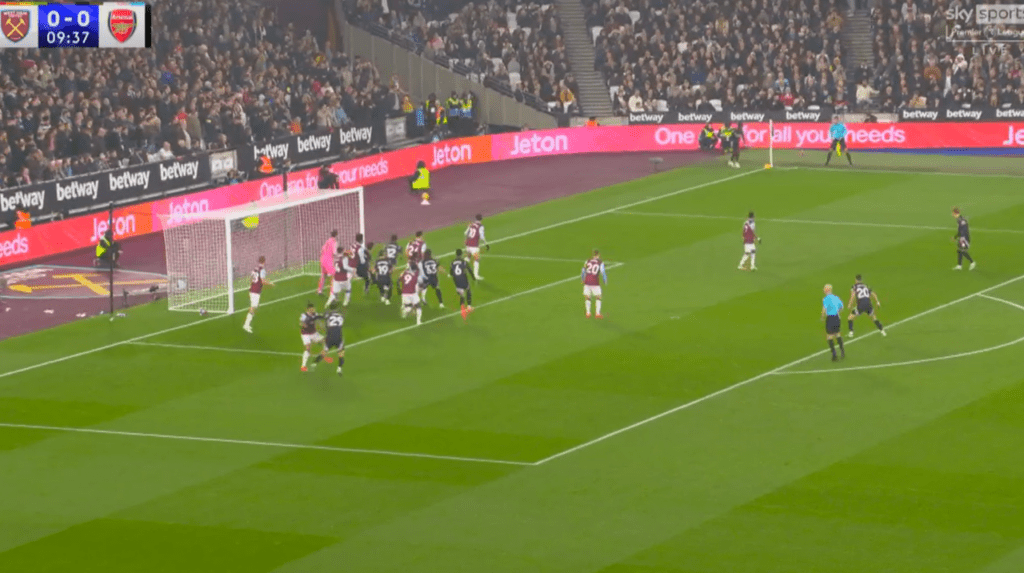 Arsenal corner against West Ham - rush centrally