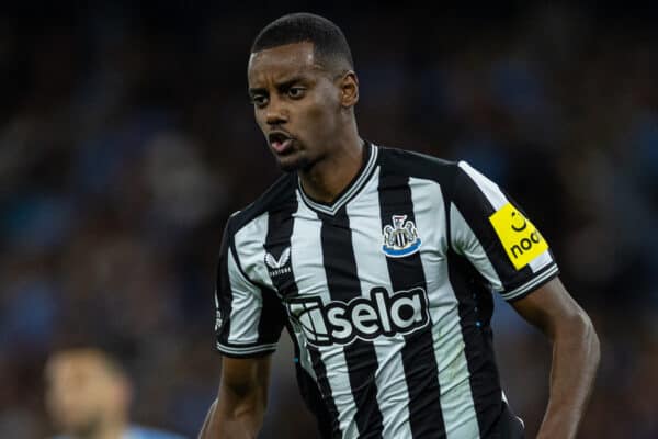 MANCHESTER, ENGLAND - Saturday, August 19, 2023: Newcastle United's Alexander Isak during the FA Premier League match between Manchester City FC and Newcastle United FC at the City of Manchester Stadium. Man City won 1-0. (Pic by David Rawcliffe/Propaganda)