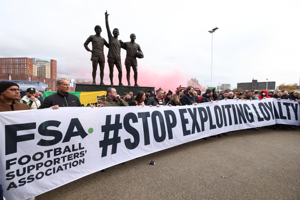 Fans protested outside Old Trafford ahead of the Everton match