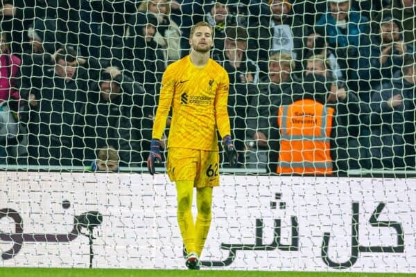 NEWCASTLE-UPON-TYNE, ENGLAND - Wednesday, December 4, 2024: Liverpool's goalkeeper Caoimhin Kelleher looks dejected as Newcastle United score a third goal during the FA Premier League match between Newcastle United FC and Liverpool FC at St James' Park. (Photo by David Rawcliffe/Propaganda)