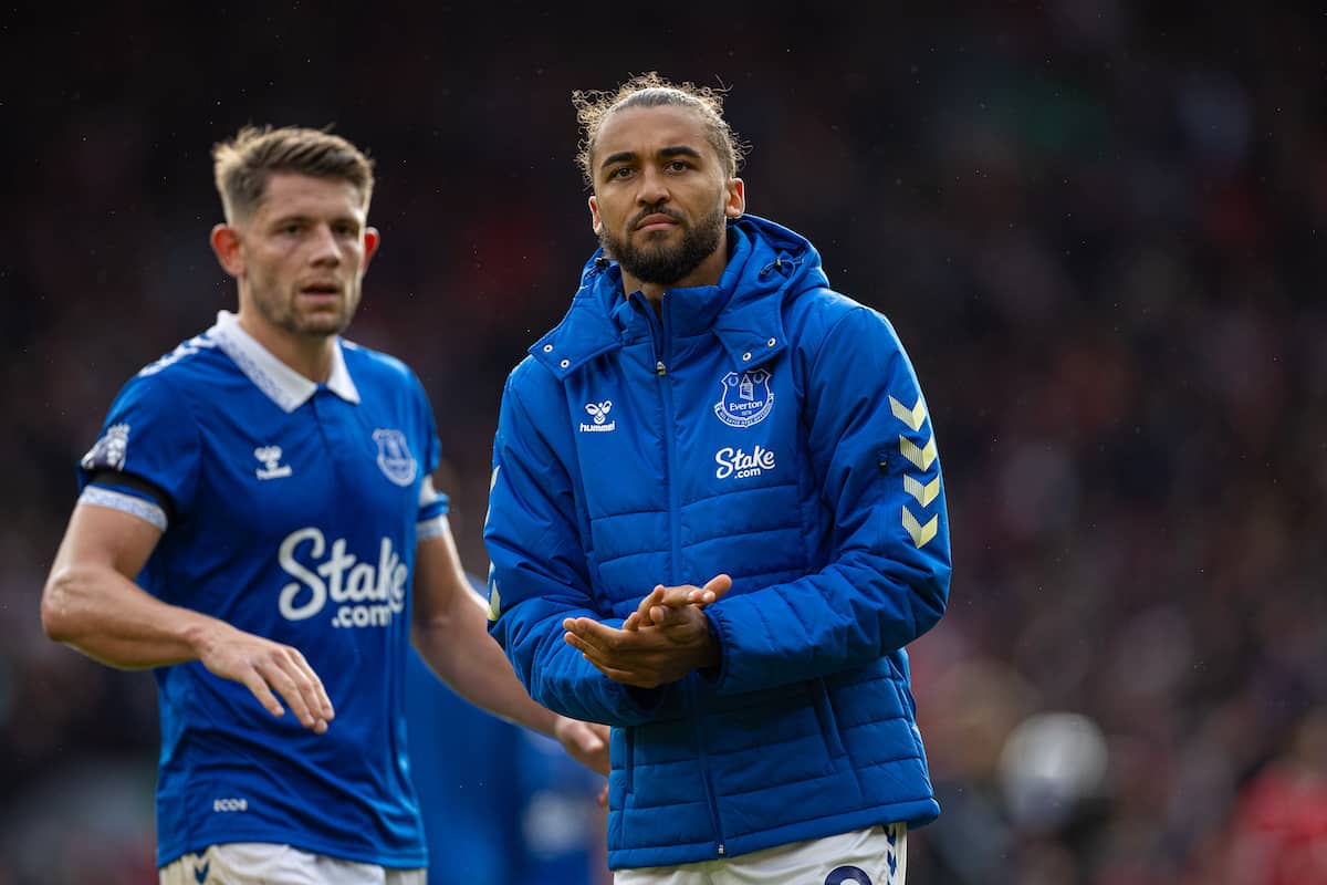 LIVERPOOL, ENGLAND - Saturday, October 21, 2023: Everton's Dominic Calvert-Lewin applauds the supporters after the FA Premier League match between Liverpool FC and Everton FC, the 243rd Merseyside Derby, at Anfield. Liverpool won 2-0. (Photo by David Rawcliffe/Propaganda)