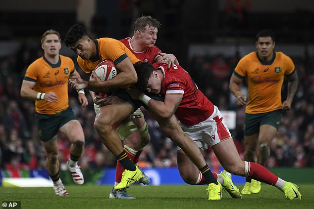 NRL convert Joseph-Aukuso Suaalii (pictured running the ball) was only on the field for a 17-minute cameo in Cardiff