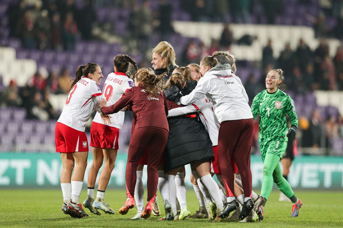 Players of Poland celebrate after winning a game during UEFA...