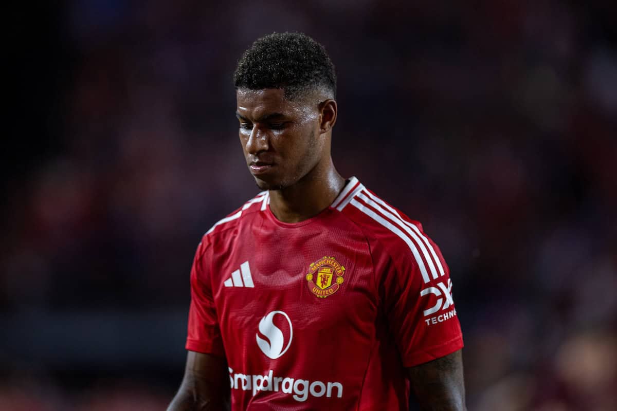 COLUMBIA - Saturday, August 3, 2024: Manchester United's Marcus Rashford during a pre-season friendly match between Liverpool FC and Manchester United FC at the Williams-Brice Stadium on day eleven of the club's pre-season tour of the USA. Liverpool won 3-0. (Photo by David Rawcliffe/Propaganda)