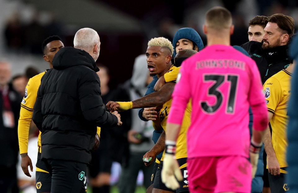 Lemina squared up to Wolves assistant Shaun Derry after his teammates tried to calm him down