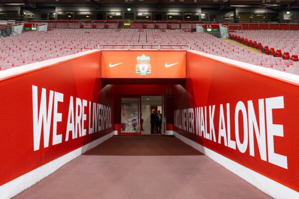 Anfield players tunnel, matchday, pre match (Photo by David Rawcliffe/Propaganda)