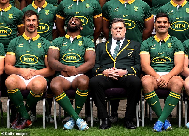 South Africa head coach Rassie Erasmus (middle right) has formed a team that has dominated world rugby