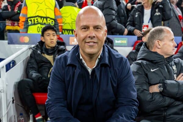 LIVERPOOL, ENGLAND - Wednesday, November 27, 2024: Liverpool's head coach Arne Slot during the UEFA Champions League game between Liverpool FC and Real Madrid CF at Anfield. (Photo by David Rawcliffe/Propaganda)