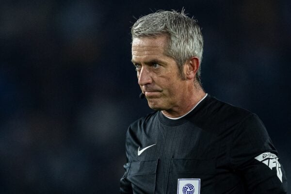 BRIGHTON & HOVE, ENGLAND - Wednesday, October 30, 2024: Referee Darren Bond during the Football League Cup 4th Round match between Brighton & Hove Albion FC and Liverpool FC at the AMEX Community Stadium. Liverpool won 3-2. (Photo by David Rawcliffe/Propaganda)