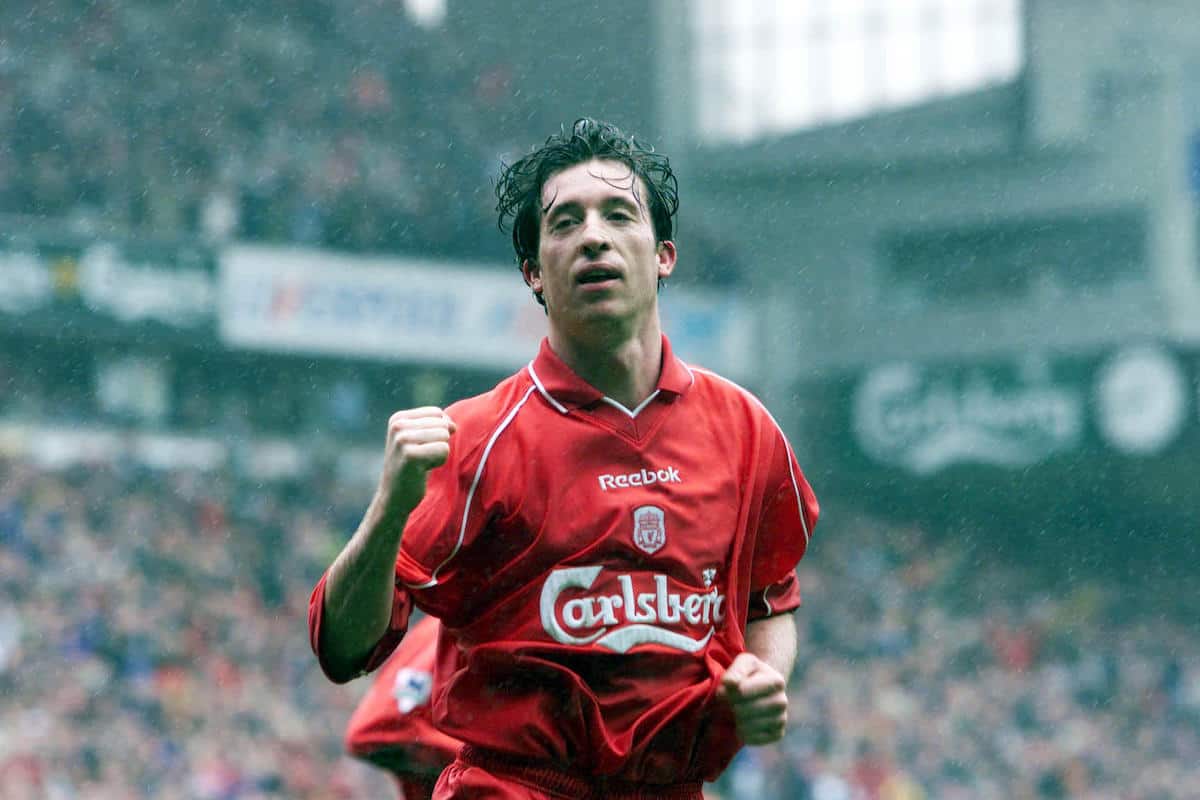 2001: Robbie Fowler celebrates vs. Man United