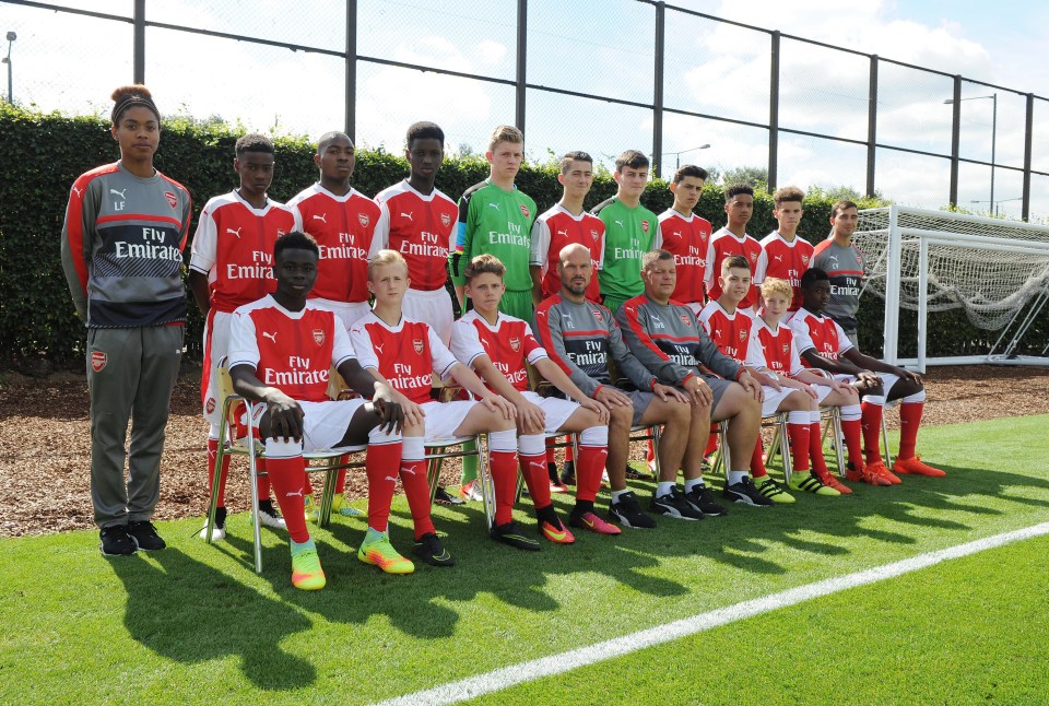 Saka (front row) always shone in the Arsenal academy