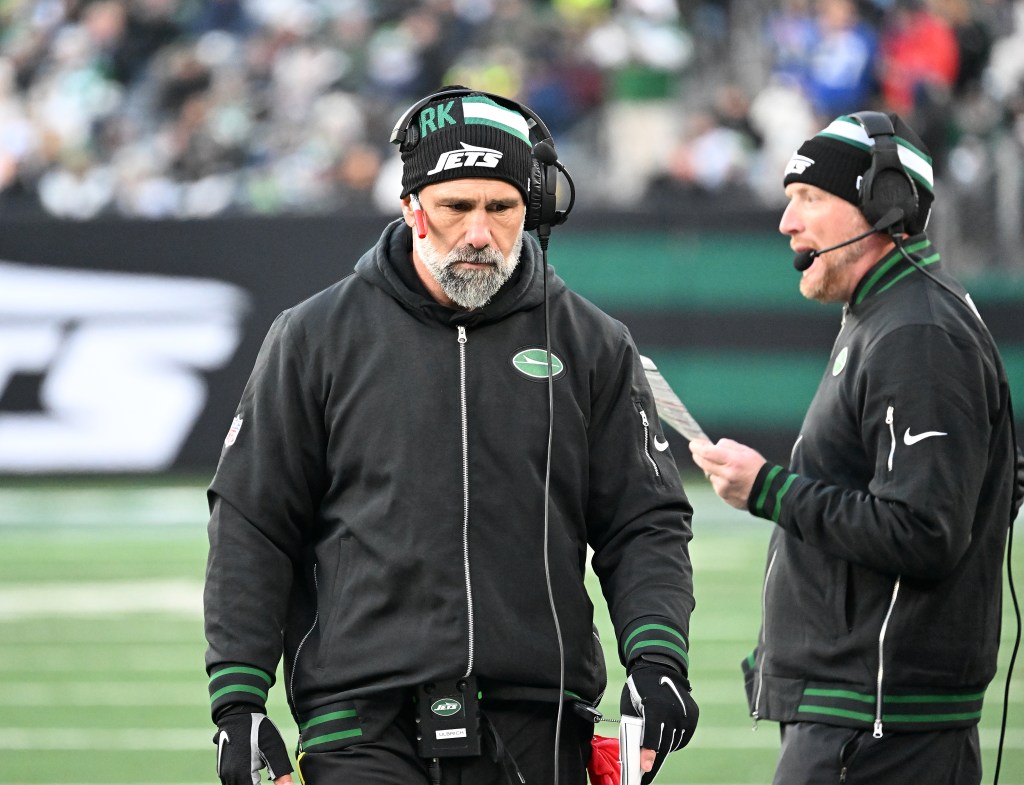 Jets head coach Jeff Ulbrich reacts on the field during the fourth quarter of the Jets and Seattle Seahawks game in East Rutherford, NJ.