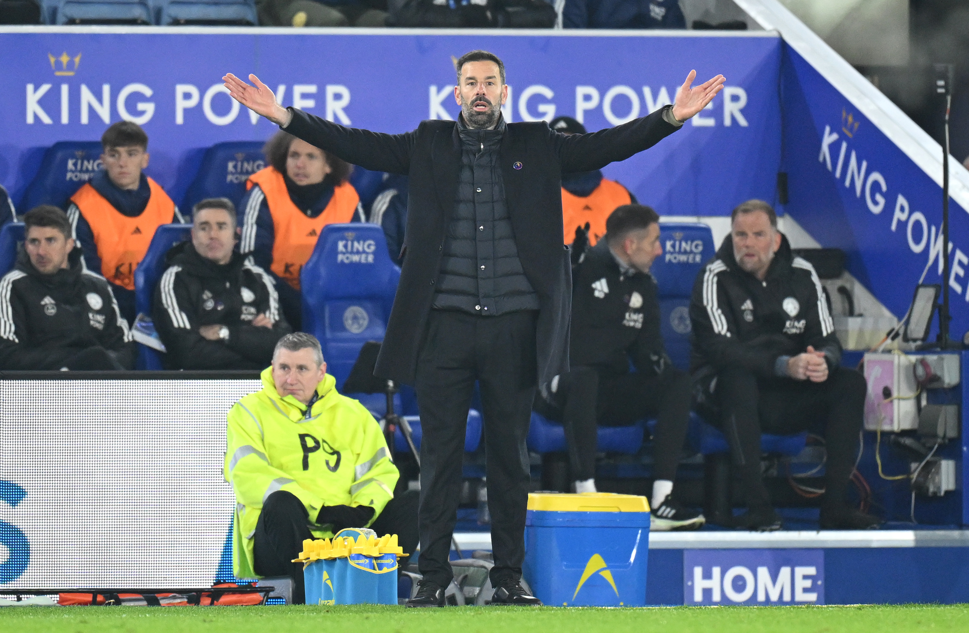 New Leicester manager Ruud van Nistelrooy in the dugouts for the Foxes