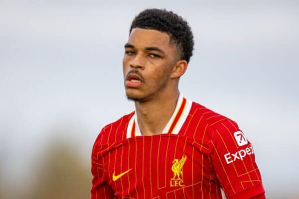 LIVERPOOL, ENGLAND - Saturday, November 30, 2024: Liverpool's Clae Ewing during the Under-18 Premier League match between Everton FC Under-18's and Liverpool FC Under-18's. the Mini-Mini-Merseyside Derby, at Finch Farm. (Photo by David Rawcliffe/Propaganda)