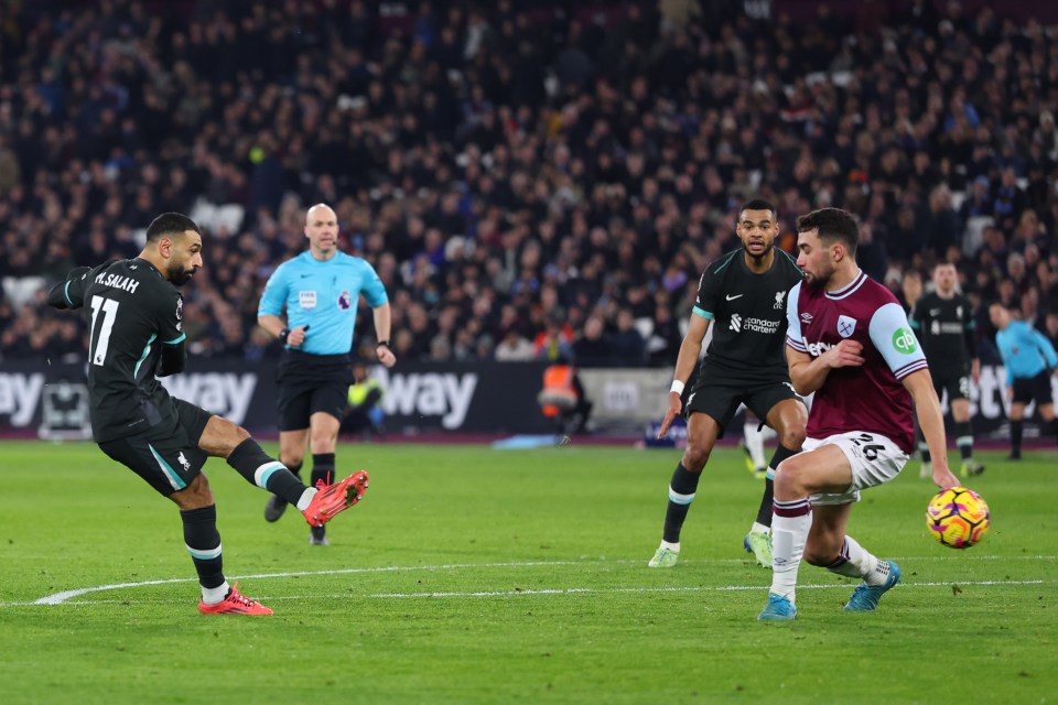 Salah was on target for Liverpool against West Ham at the London Stadium