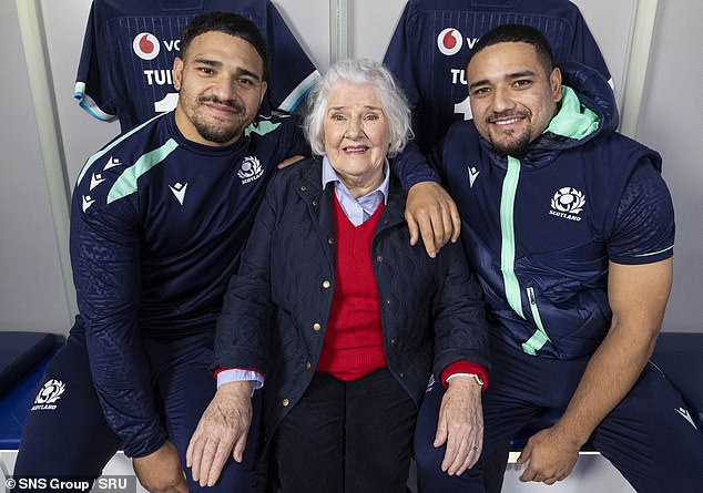 Sione Tuipulotu with his gran Jaqueline Thomson and brother Mosese