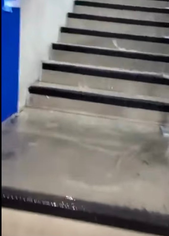 Water was seen cascading down the stairs at Everton's new stadium